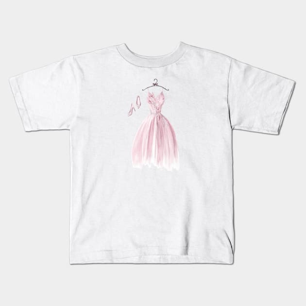 Pink wedding dress Kids T-Shirt by DreamLoudArt